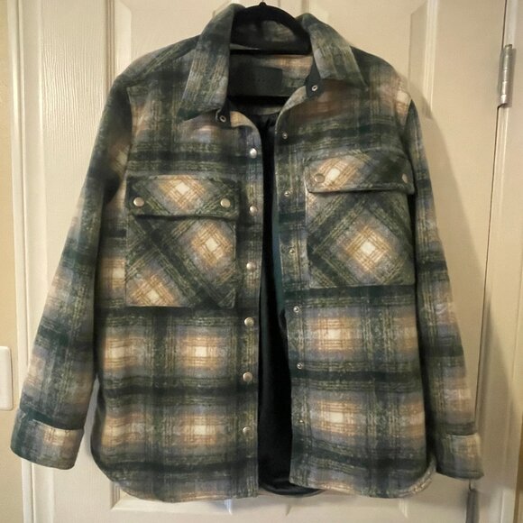 Flannel Wool Coat Shacket - Picture 1 of 5